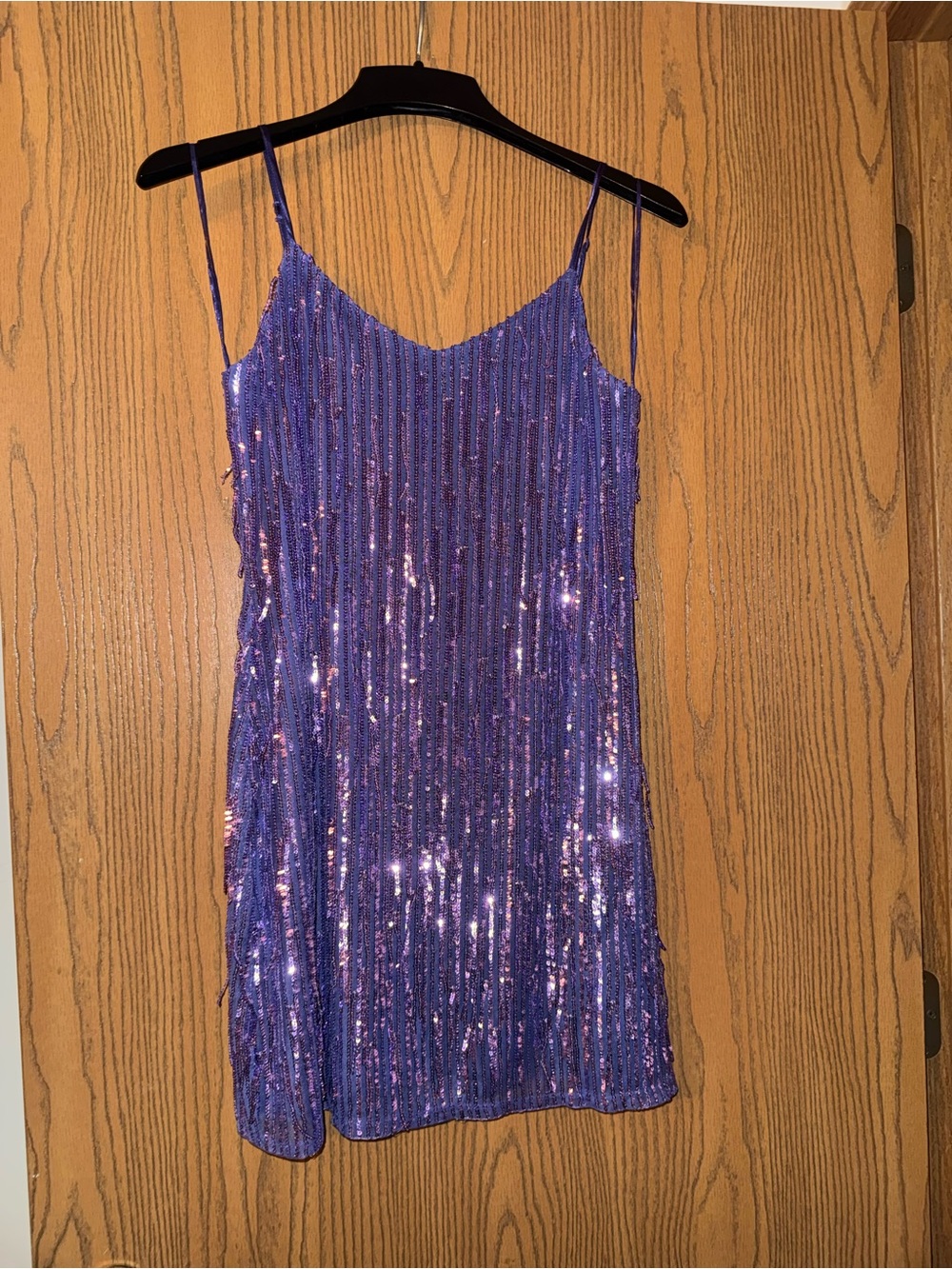 Purple Sequin Mini Dress Spaghetti Straps